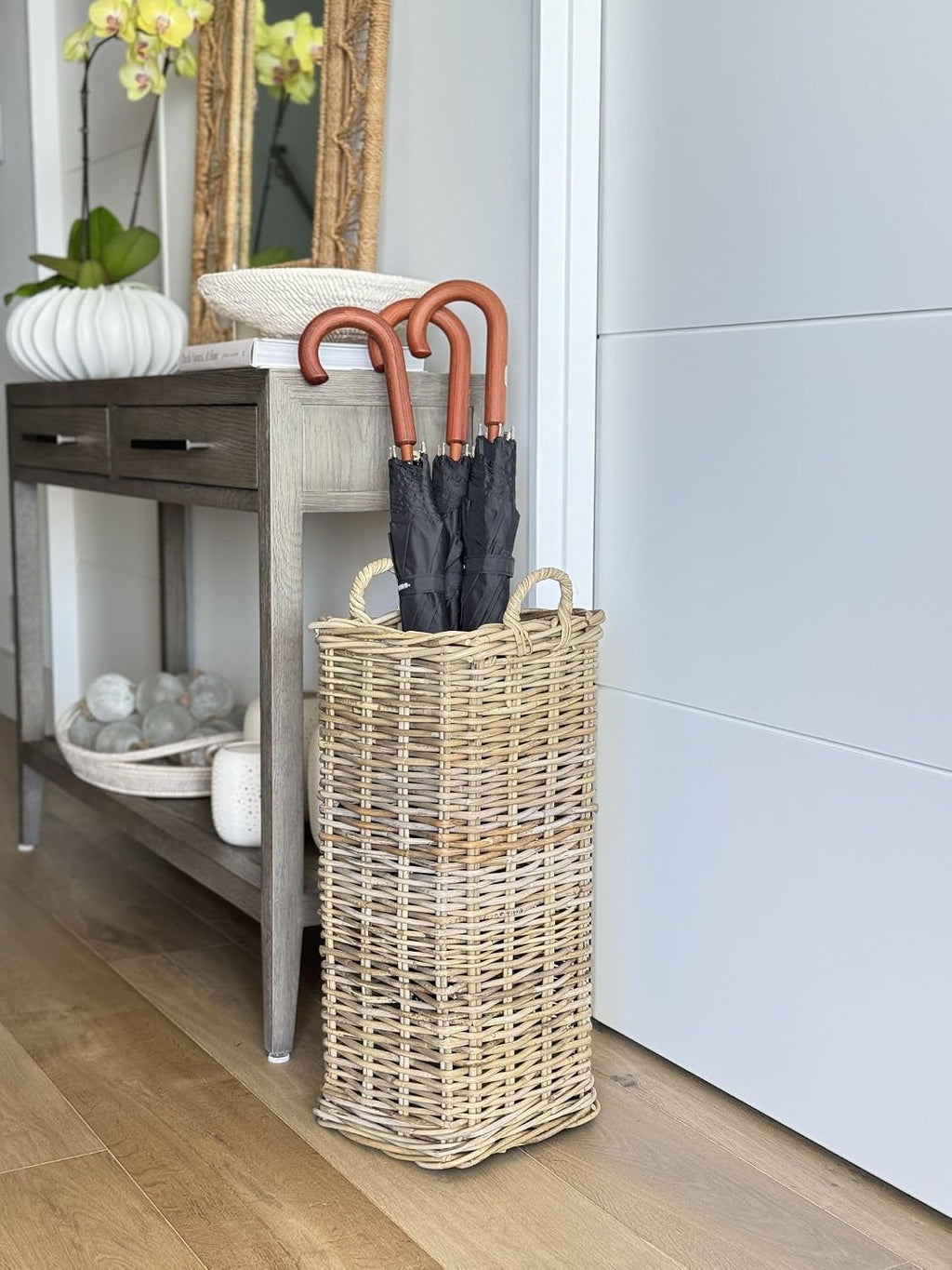 KOUBOO Kobo Square Umbrella Stand with Metal Water Catch, Gray Storage Basket Grey