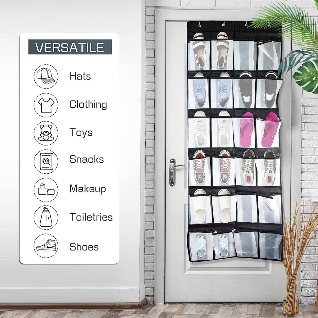 Over the Door Hanging Shoe Organizer with 24 Large Mesh Pockets - Shoes Holder/Black