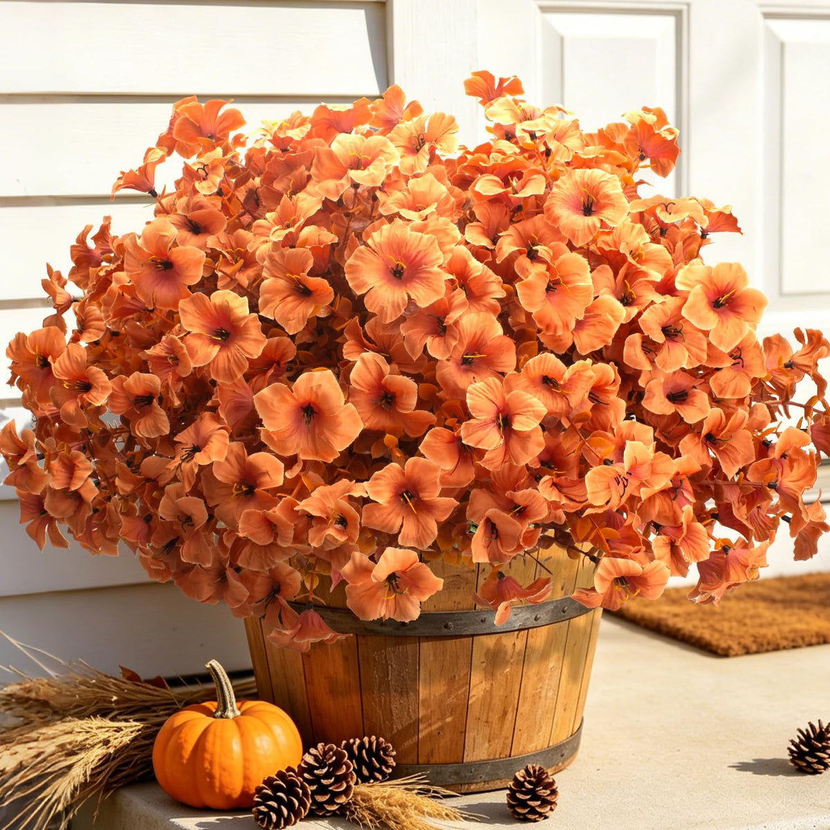 16 Bundle Artificial Fall Petunias Flowers for Outdoor Planters (Peach)