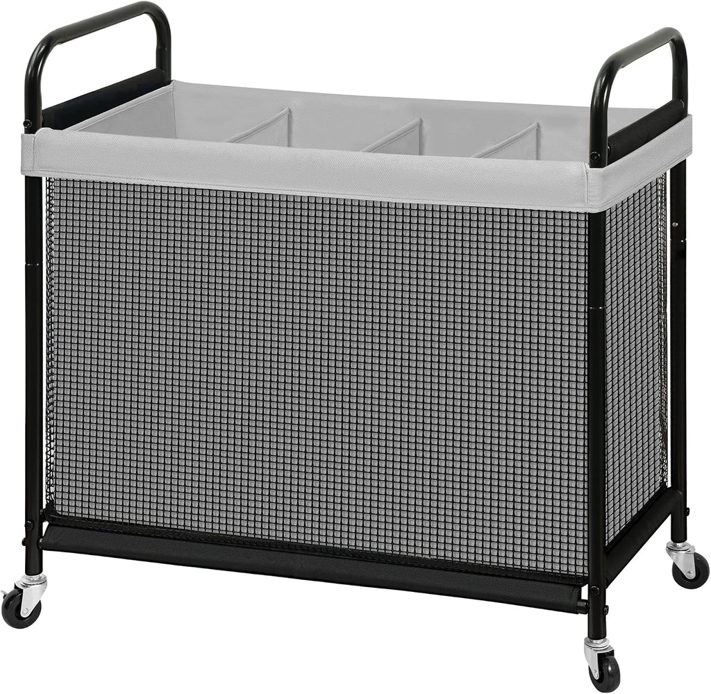 STO STO Laundry Hamper 4 Section, 140L Rolling Laundry Sorter Cart with Removable and Washable Liner Bag, Clothes Hamper with Wheels and Metal Handle for Laundry Room and Bedroom, Gray
