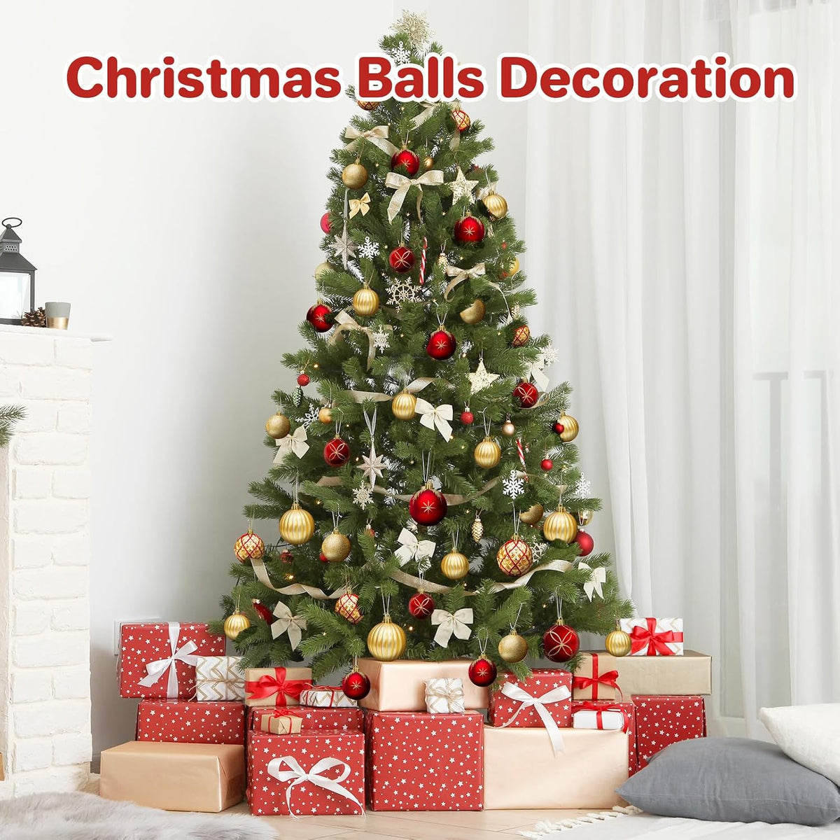 2.5 Inch Christmas Ball Ornaments, 30-Piece Set, Red, Gold