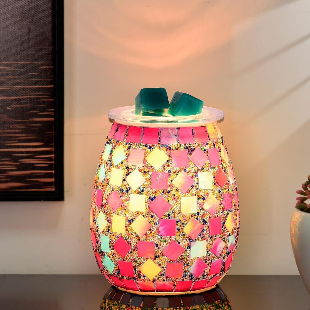 DICIMI Cute Wax Warmer, Wax Melt Warmer Electric with Night Light, Mosaic Oil Burner for Home Decor, Wax Burner for Scented Wax, Aromatherapy Wax Warmer, Ideal Gift for Women