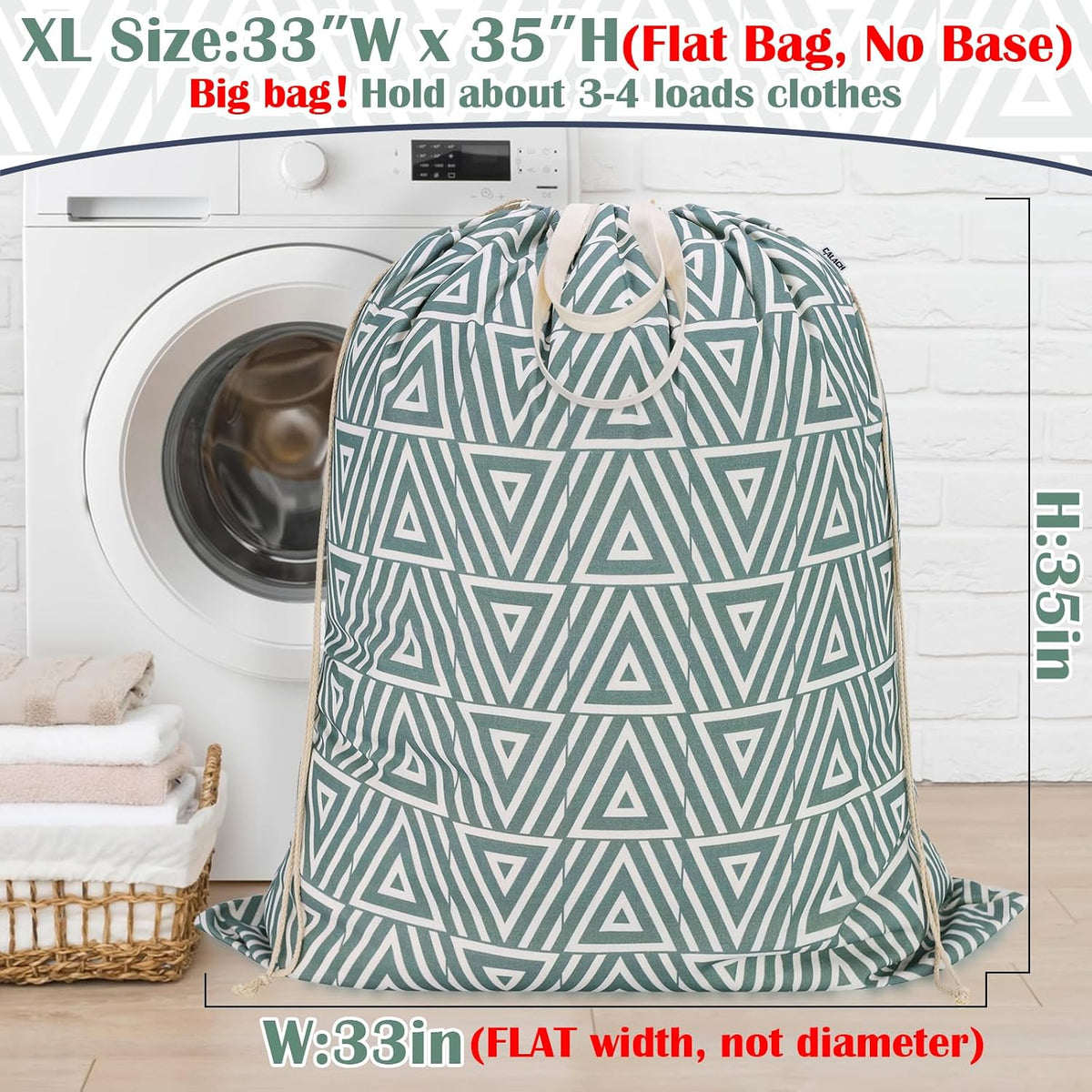 Canvas Laundry Bag 33"Wx 35"H, Heavy Duty Hamper Liner, XL Geom SlateGreen