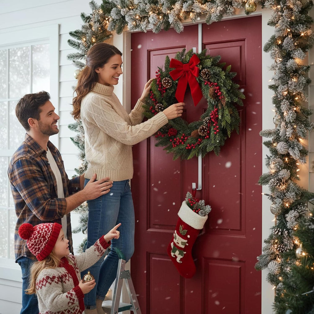 Sratte 8 Pcs Christmas Wreath Hangers for Front Door 14 Inch, Silver
