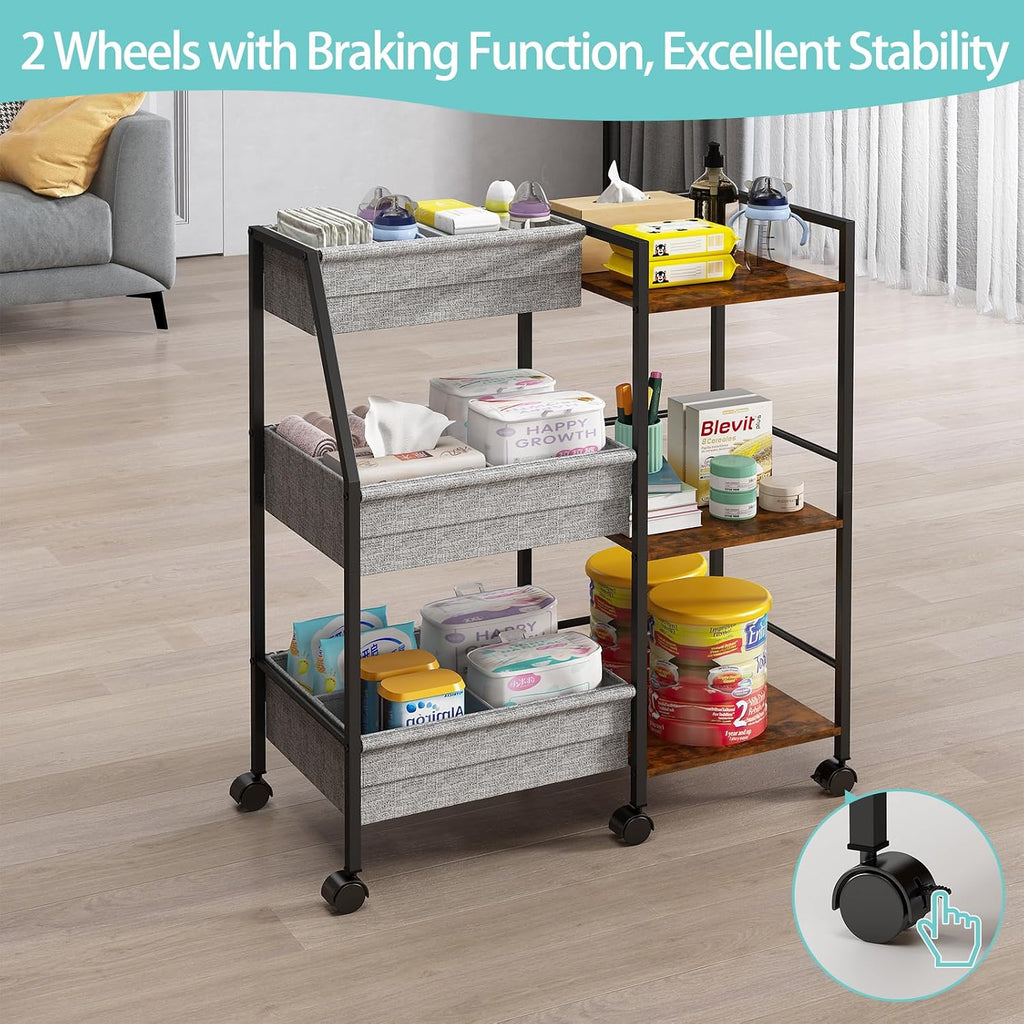 Rolling Nursery Diaper Caddy Organizer Cart, 3-Tier with Dividers