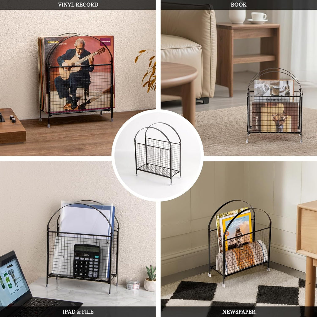 PUERSI Freestanding Magazine Holder, Metal Magazine Rack Floor Stand