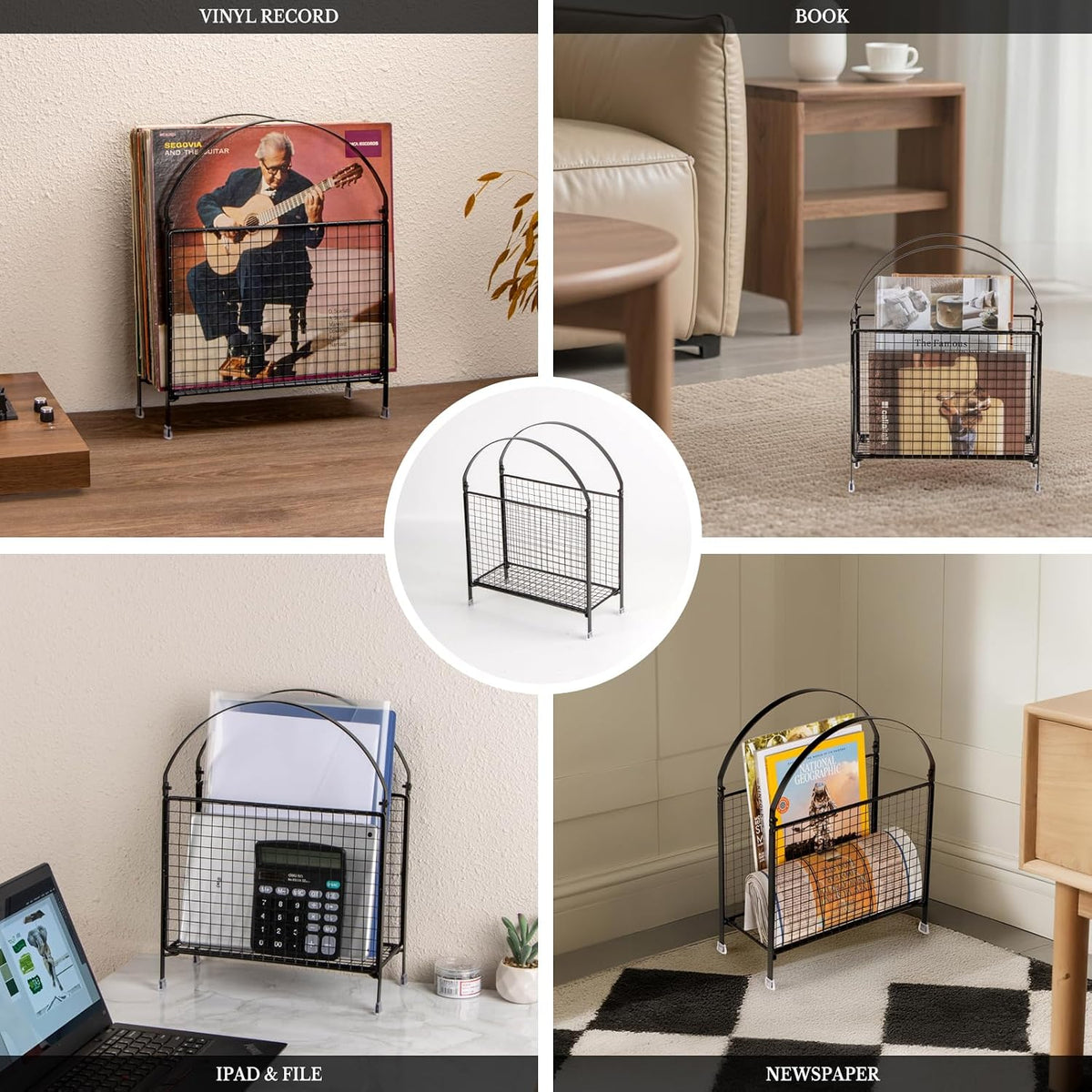PUERSI Freestanding Magazine Holder, Metal Magazine Rack Floor Stand
