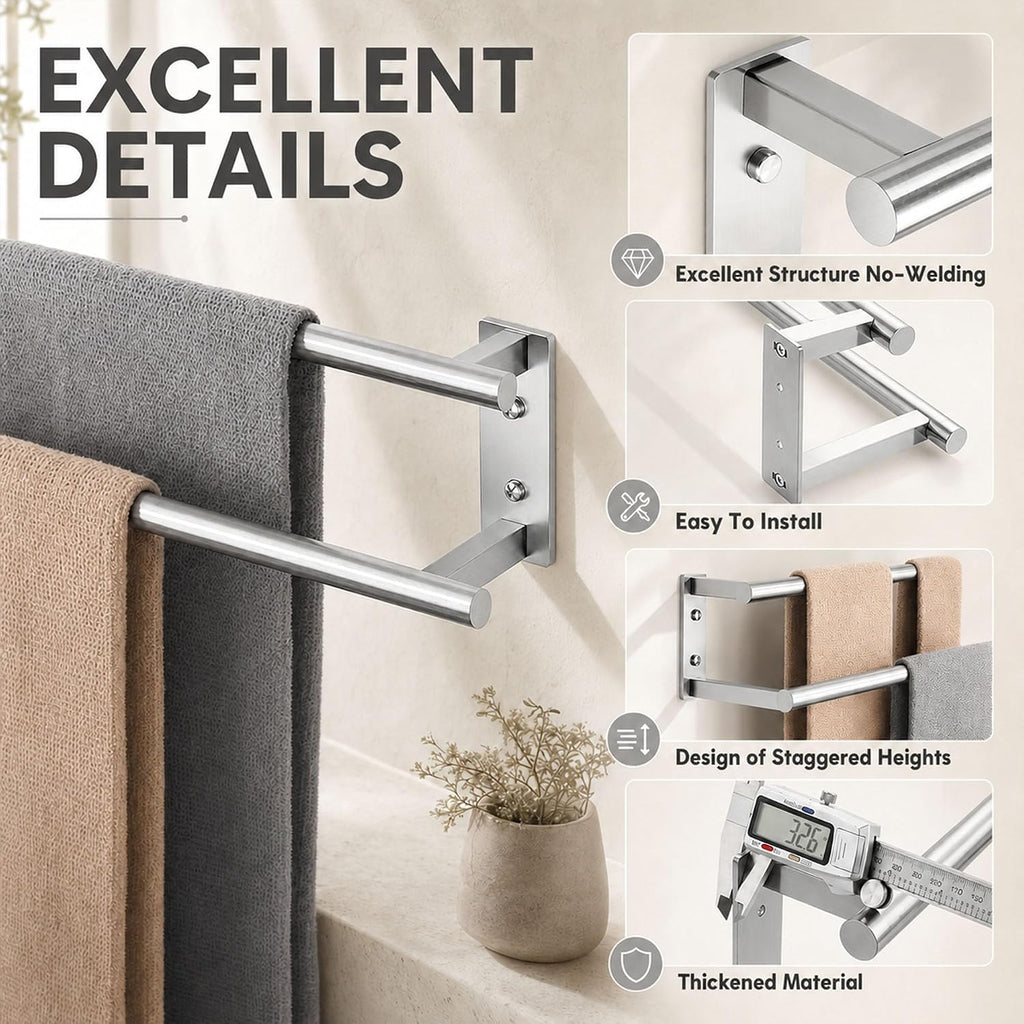 Alise 28‘’ Double Towel Bar for Bathroom Wall Mounted, Polished Chrome