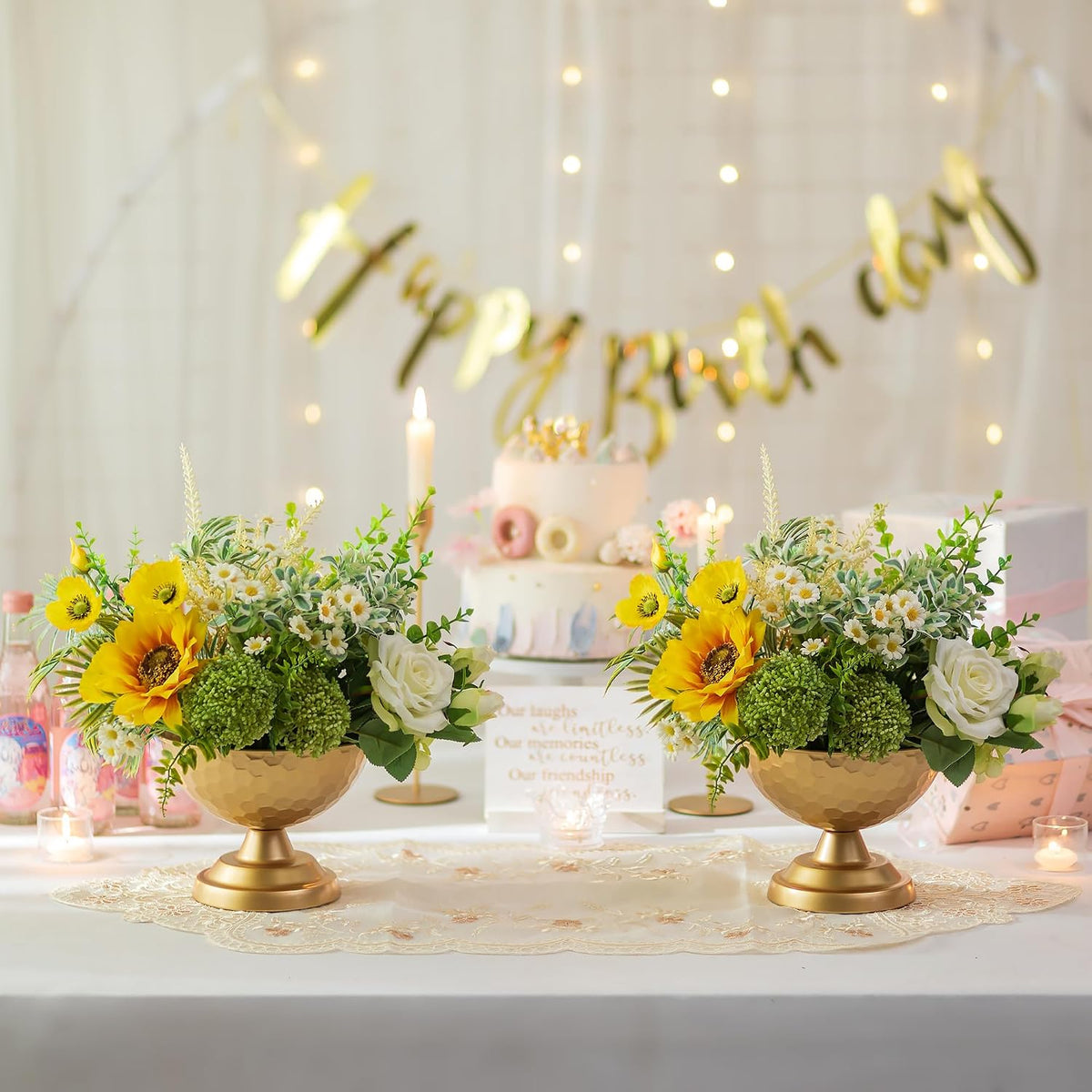 Sziqiqi Gold Urn Vase Wedding Centrepiece, Honeycomb Compote Vases, 2Pcs