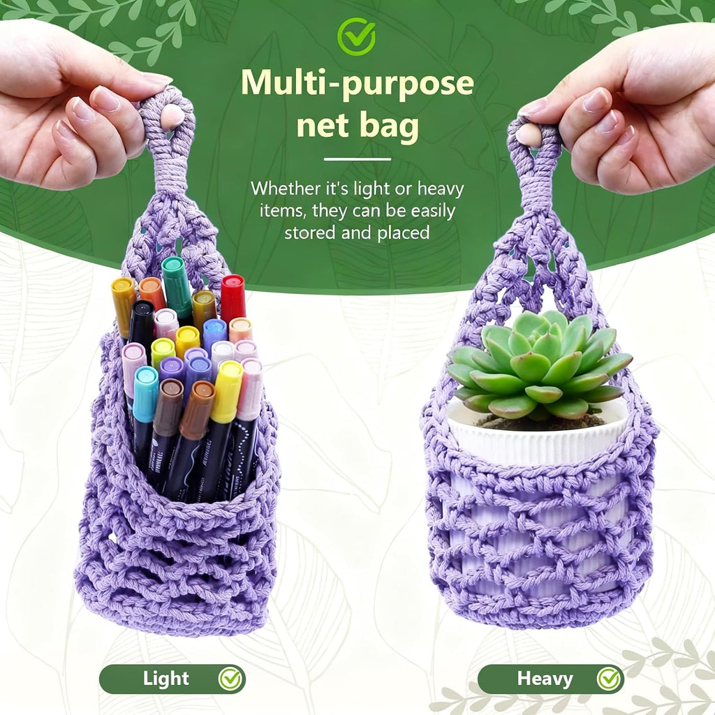 Macrame Wall Plant Hanger, Small Hanging Planter Basket Holder, Wall Planters for Indoor Plants, for Up to 4 Inch Pot (Purple, 4-Inch)
