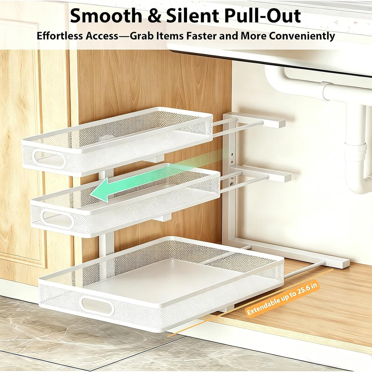 2 Pack Under Sink Organizer, 3-Tier Pull Out Kitchen Cabinet Organizer