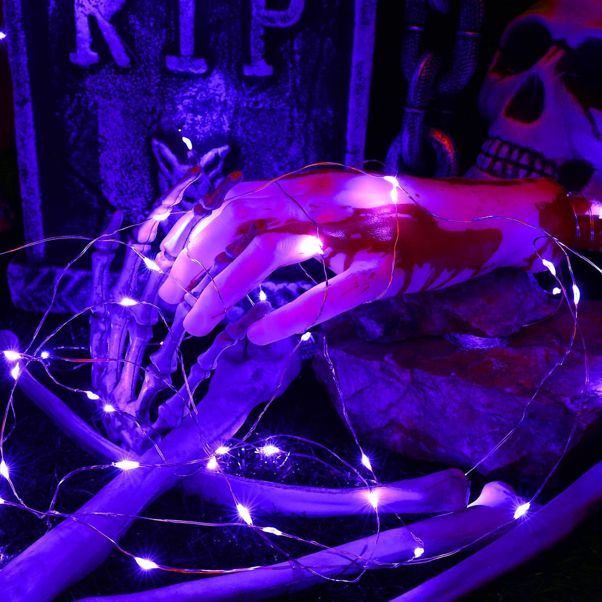 BrizLabs Purple Halloween Fairy Lights, Battery Halloween Light with Remote