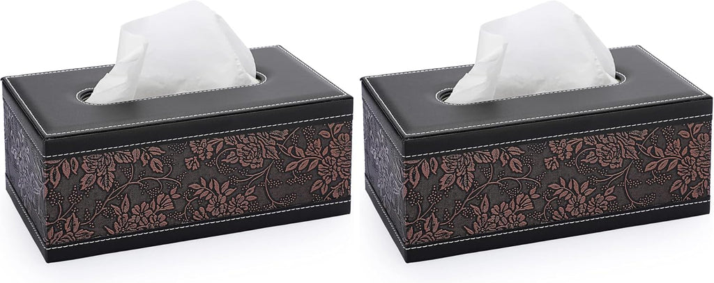Sumnacon Tissue Box Cover Rectangule Leather Tissue Box with Magnetic Bottom,Stylish PU Tissue Box Holder for Bathroom Toilet Bedroom Living Room Desk Table Office Car (Pack of 2)