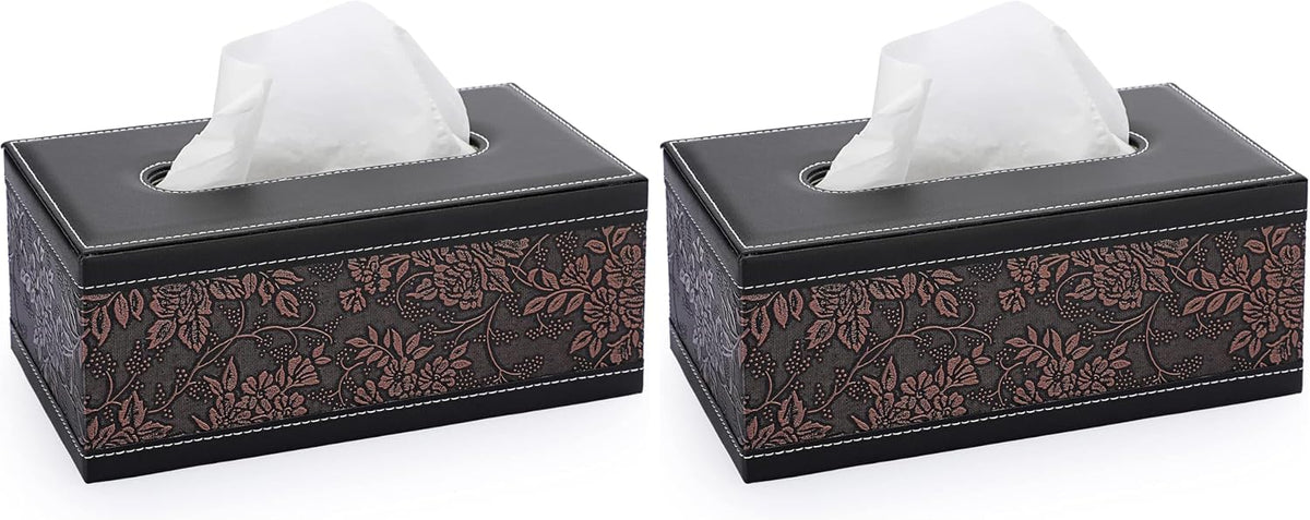 Sumnacon Tissue Box Cover Rectangule Leather Tissue Box with Magnetic Bottom,Stylish PU Tissue Box Holder for Bathroom Toilet Bedroom Living Room Desk Table Office Car (Pack of 2)