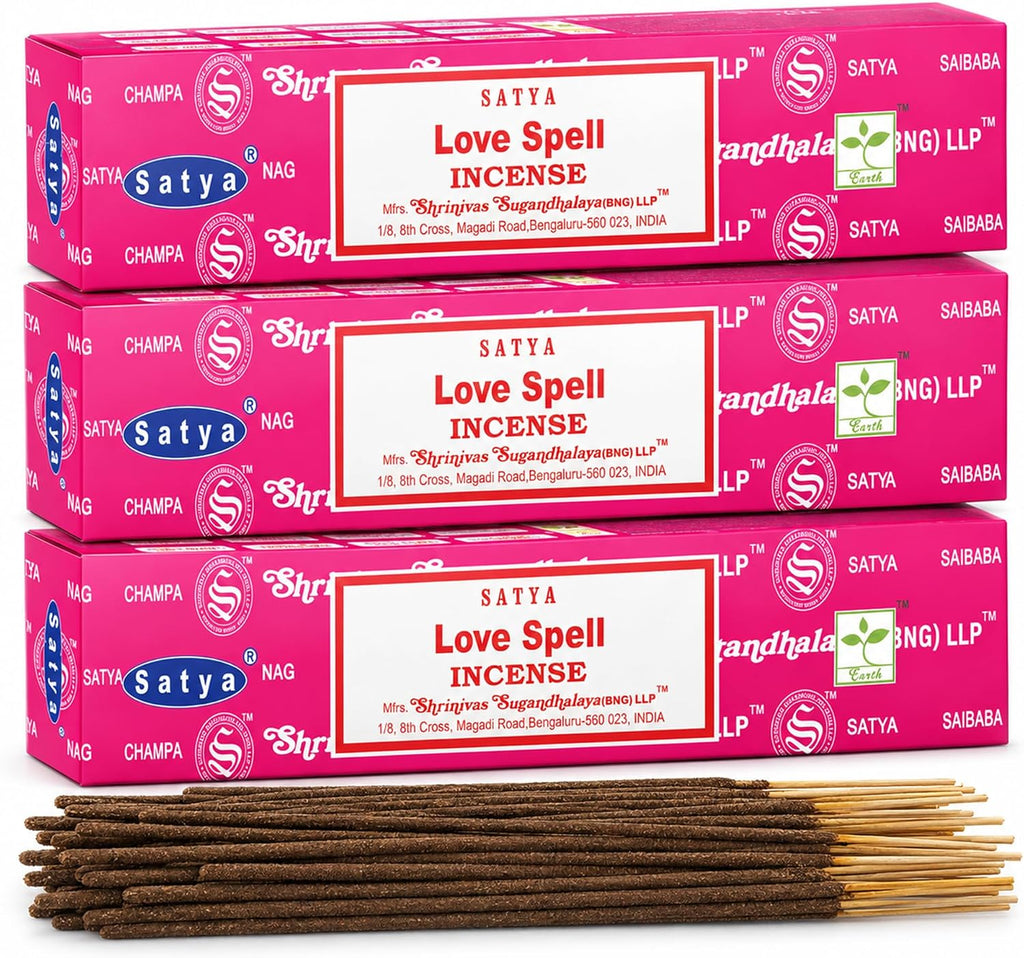 3 Packs Original Satya Sai Baba Nag Champa Incense Sticks Joss Insence - Insense 15g x 3 Box NagChampa Agarbatti (Love Spell)