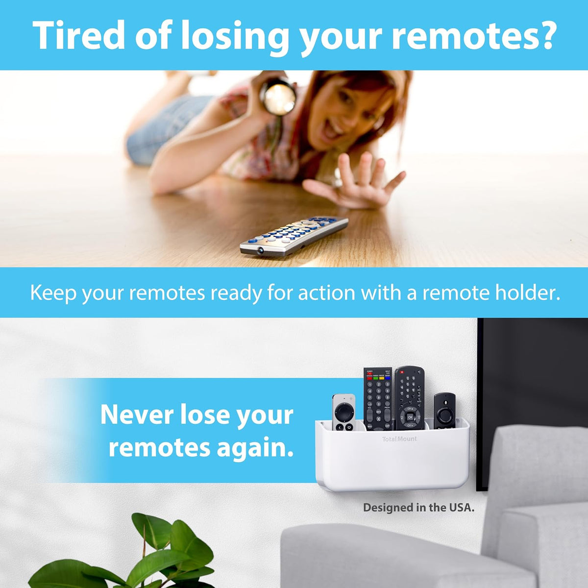 TotalMount Drop-Free Remote Holder – Removable Adhesive Strips – XL White