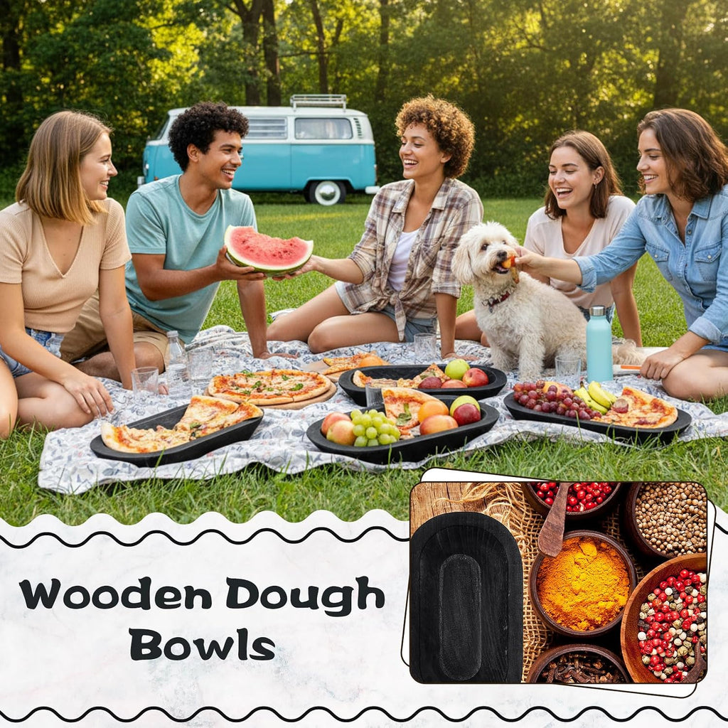 Nuogo 10 Pack 12.5 Inches Wooden Dough Bowls Bulk Rustic Bowls, Black