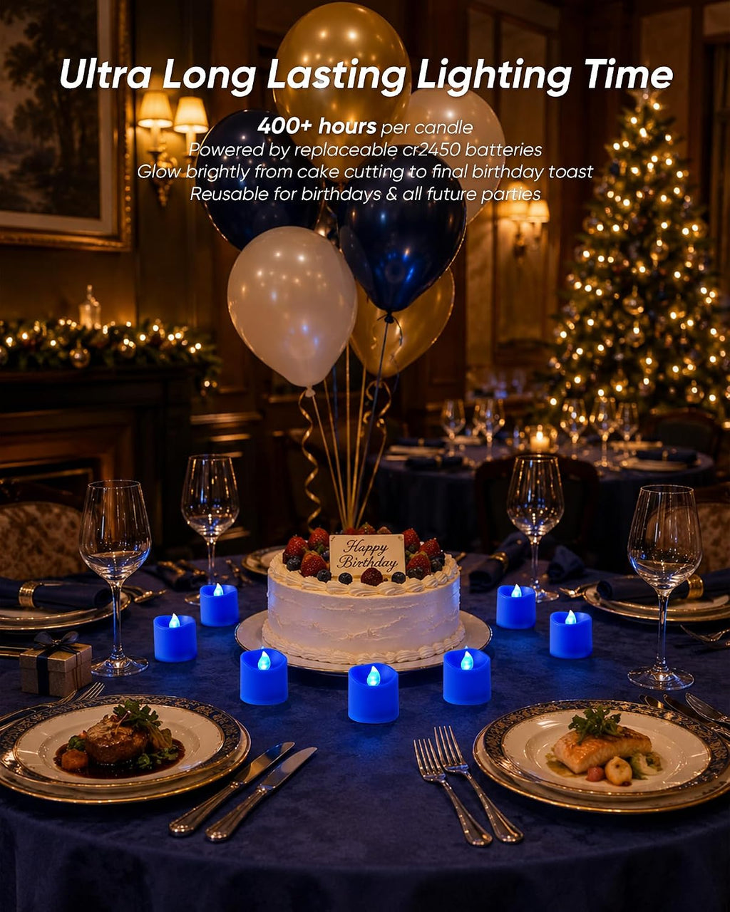 Homemory Blue Flameless LED Votive Tealight Candles & Timer Remote, 24Pack