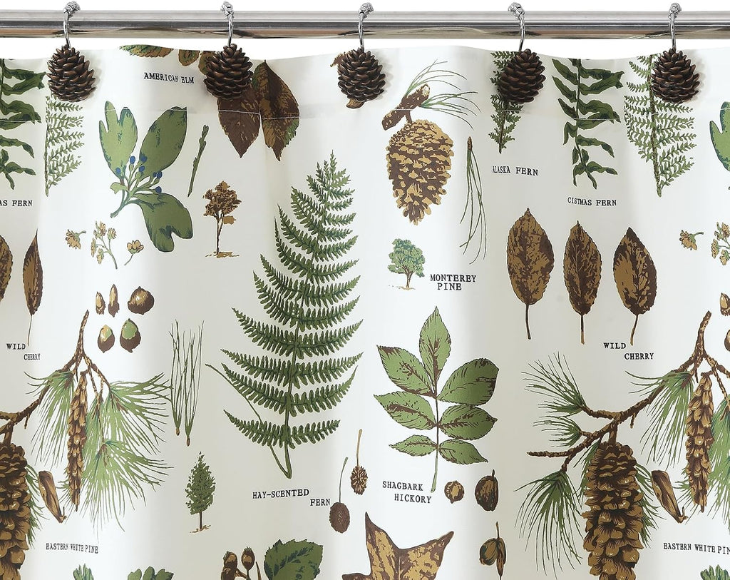 Brown Pinecone Shower Curtain Hooks, Rustproof Rustic Cabin Shower Hooks for Shower Curtain, 5 Roller Ring Balls Lodge Christmas Decorative Bathroom Curtain Hooks, Set of 12