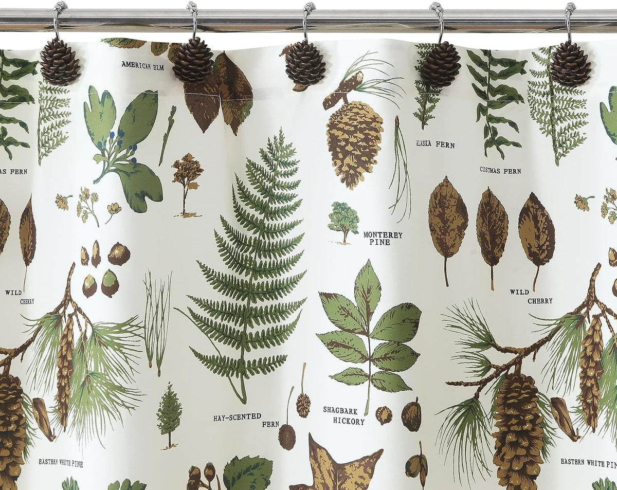 Brown Pinecone Shower Curtain Hooks, Rustproof Rustic Cabin Shower Hooks for Shower Curtain, 5 Roller Ring Balls Lodge Christmas Decorative Bathroom Curtain Hooks, Set of 12