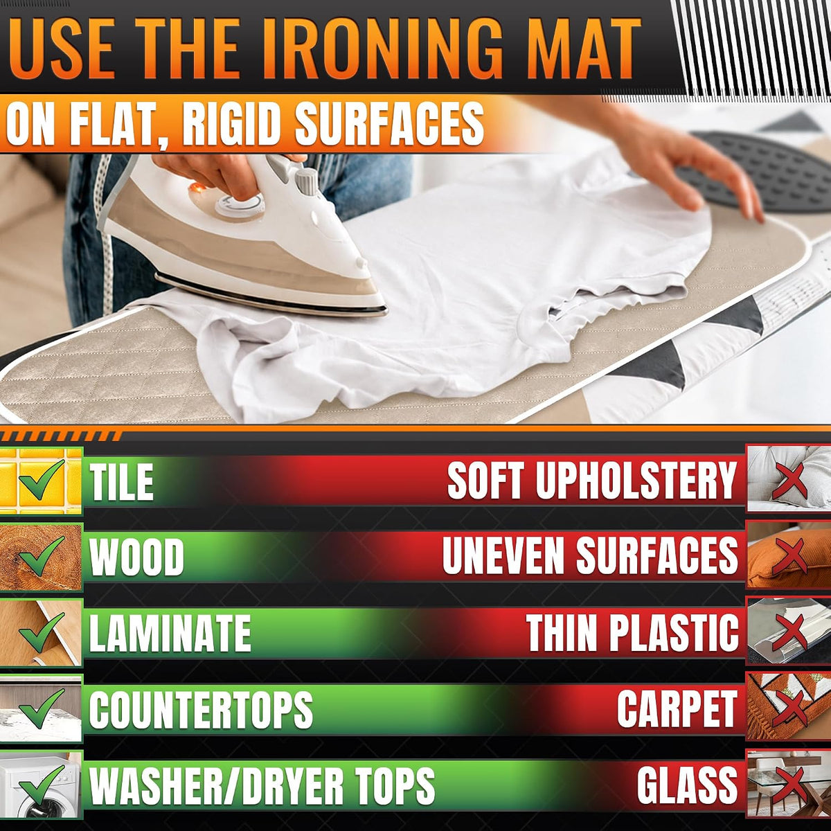 3-in-1 Ironing Mat for Table Top, 39.6" x 17.9", Magnetic Edges