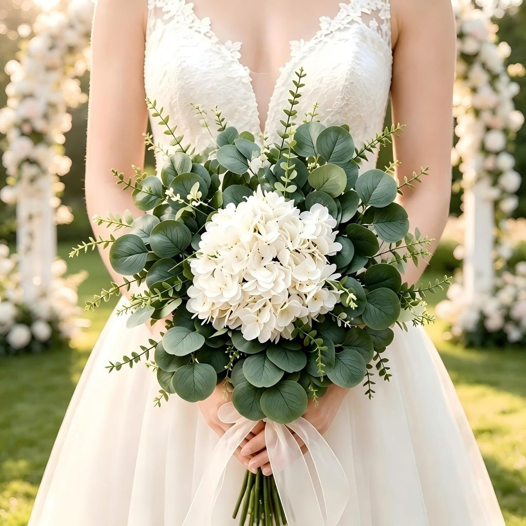 NULLEINS 150Pcs Artificial Eucalyptus Greenery Stems Bulk with Hydrangea
