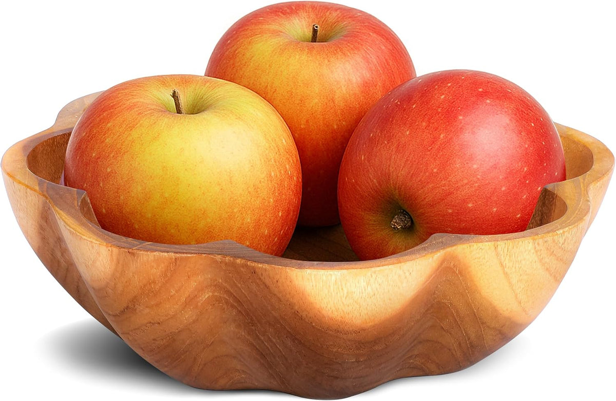 Wooden Bowl for Kitchen Counter, Decorative Fruit Bowl, Teak Wood Decor