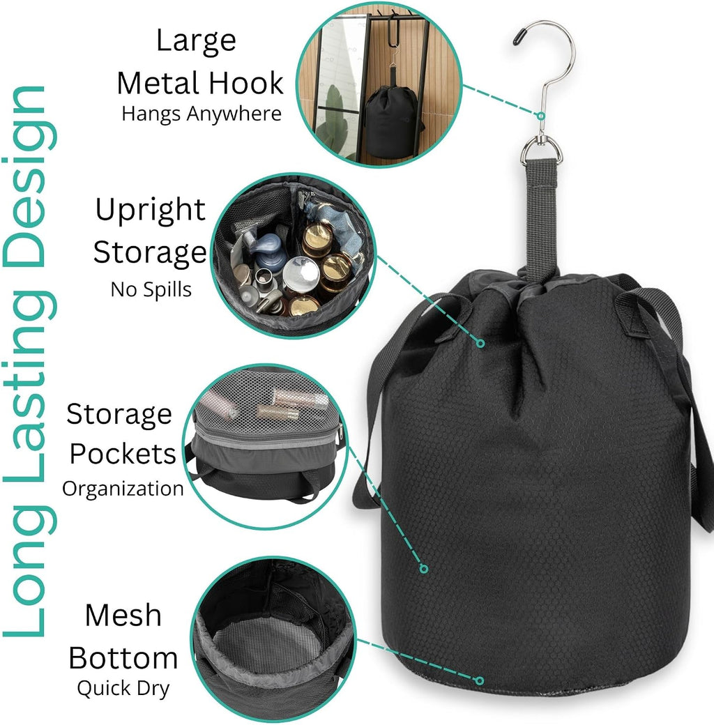 Quick Dry Mesh Shower Caddy for College Dorms – Lightweight Shower Caddy Mesh with Drawstring Top, Breathable Mesh Bottom, and Multiple Pockets with Zippers for Cruise Essentials for Shower (Black)
