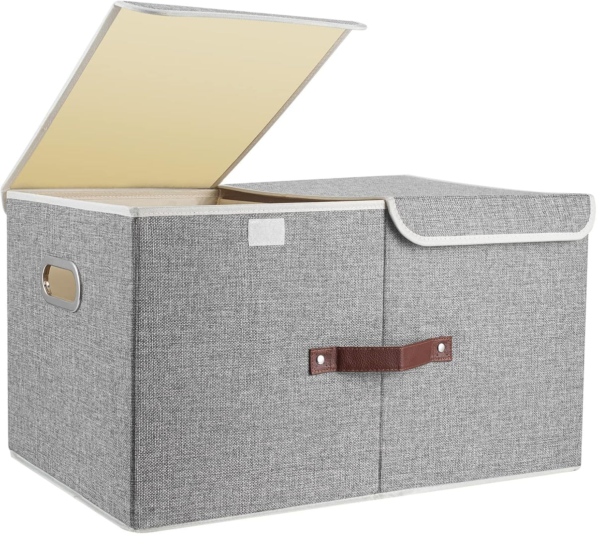 TYEERS Extra Large Collapsible Storage Bins with Lids and Compartments, Washable, Fabric Storage Boxes, 21.7x13x11.8 inches, 1 Pack, Gray