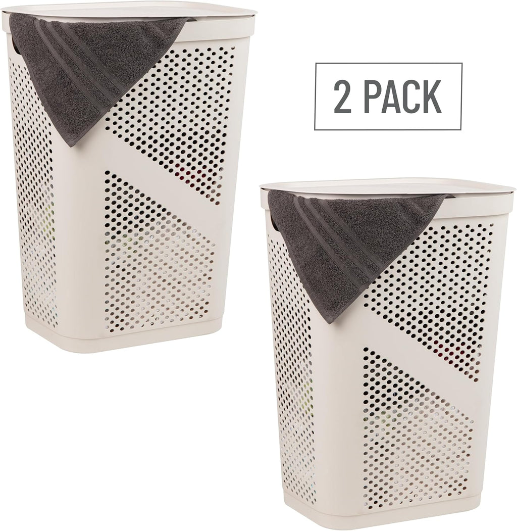 Mind Reader 60L Slim Laundry Hampers, Geometric Cutouts, Set of 2, Ivory