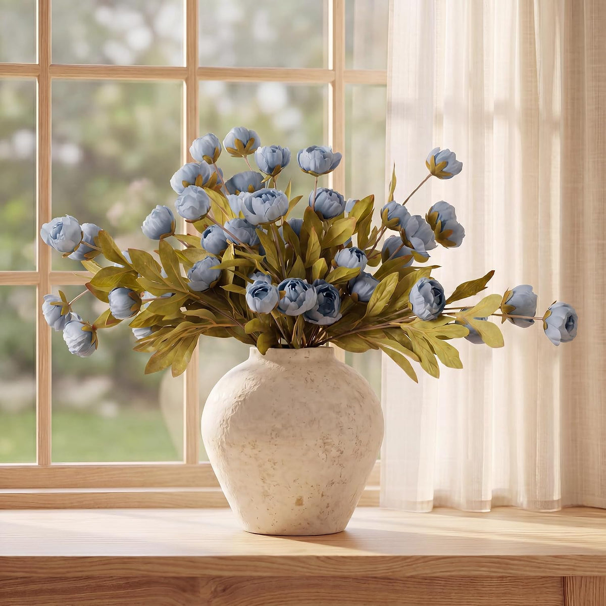 Pinkpum 12 Pcs Faux Silk Peony Artificial Flowers for Vase Decor Blue