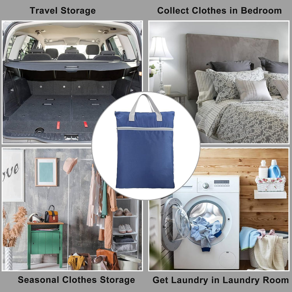 BeeGreen Navy Blue Hanging Laundry Hamper with Strap & Two Zippered Pockets Travel Laundry Bag for College Dorm Travel Day Trip Swimsuit Bathsuit