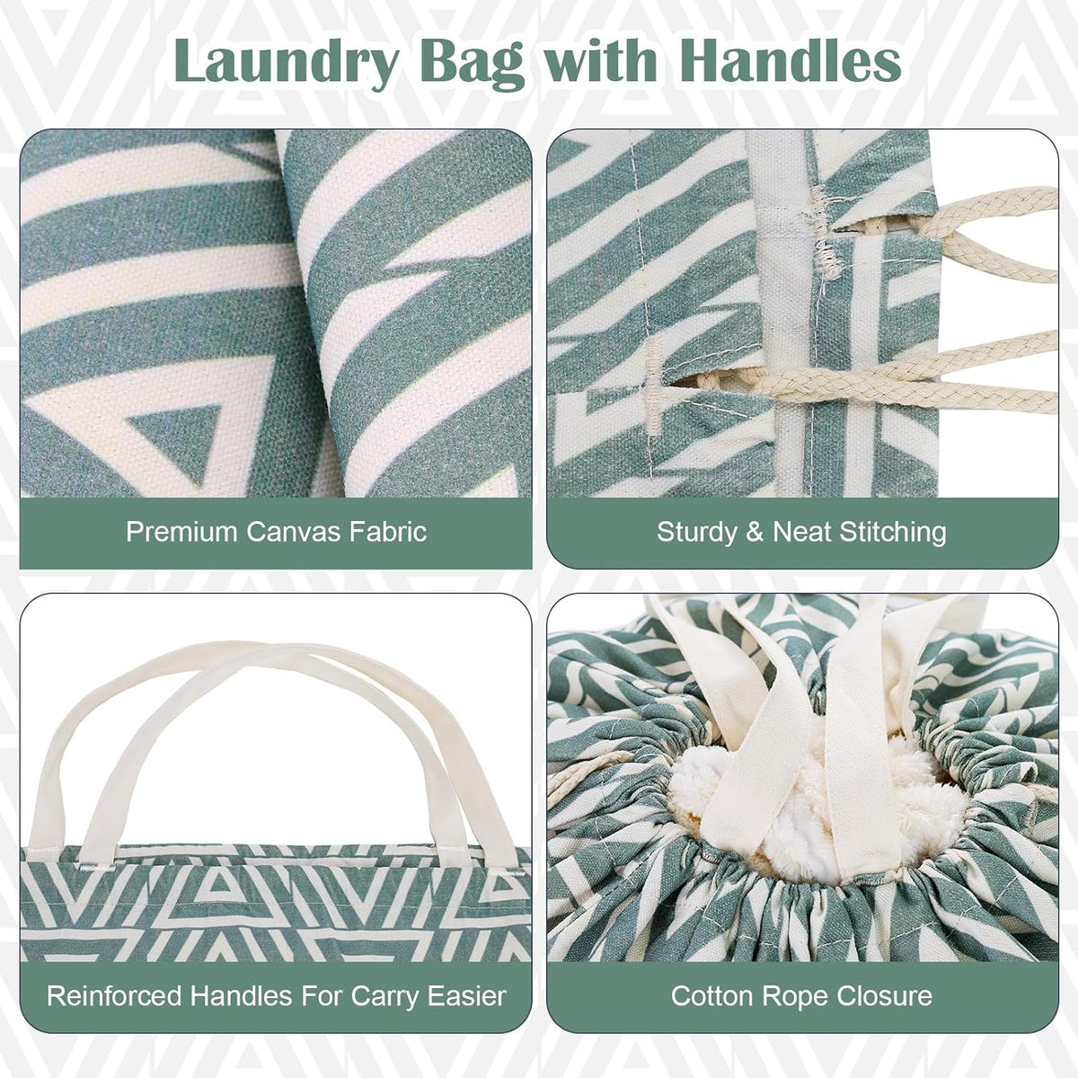 Canvas Laundry Bag 33"Wx 35"H, Heavy Duty Hamper Liner, XL Geom SlateGreen