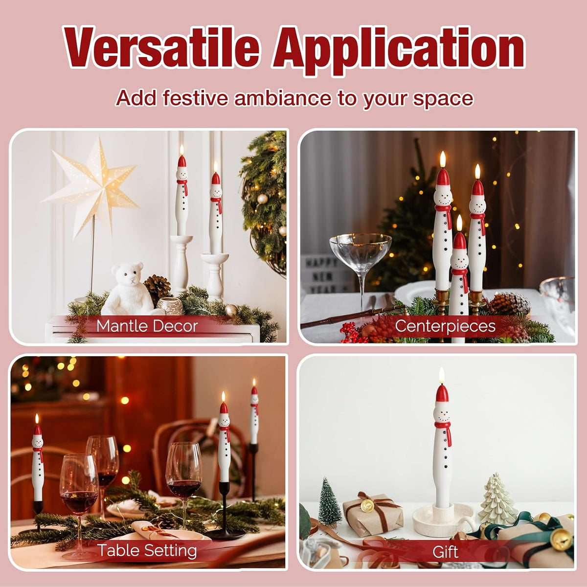Eywamage Snowman Christmas Flameless Taper Candles with Remote Set of 2