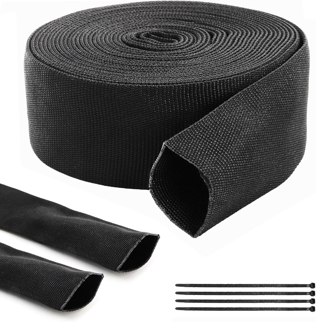 Cididu Protective Hose Sleeve 19.7 Ft, Anchor Chain Cover with Zip Ties, Black Polyester Hydraulic Wrap Cable Cutting Wire Sheath Sleeve for Welding Tig Torch Hydraulic Hose Rope (1.57 Inch ID)