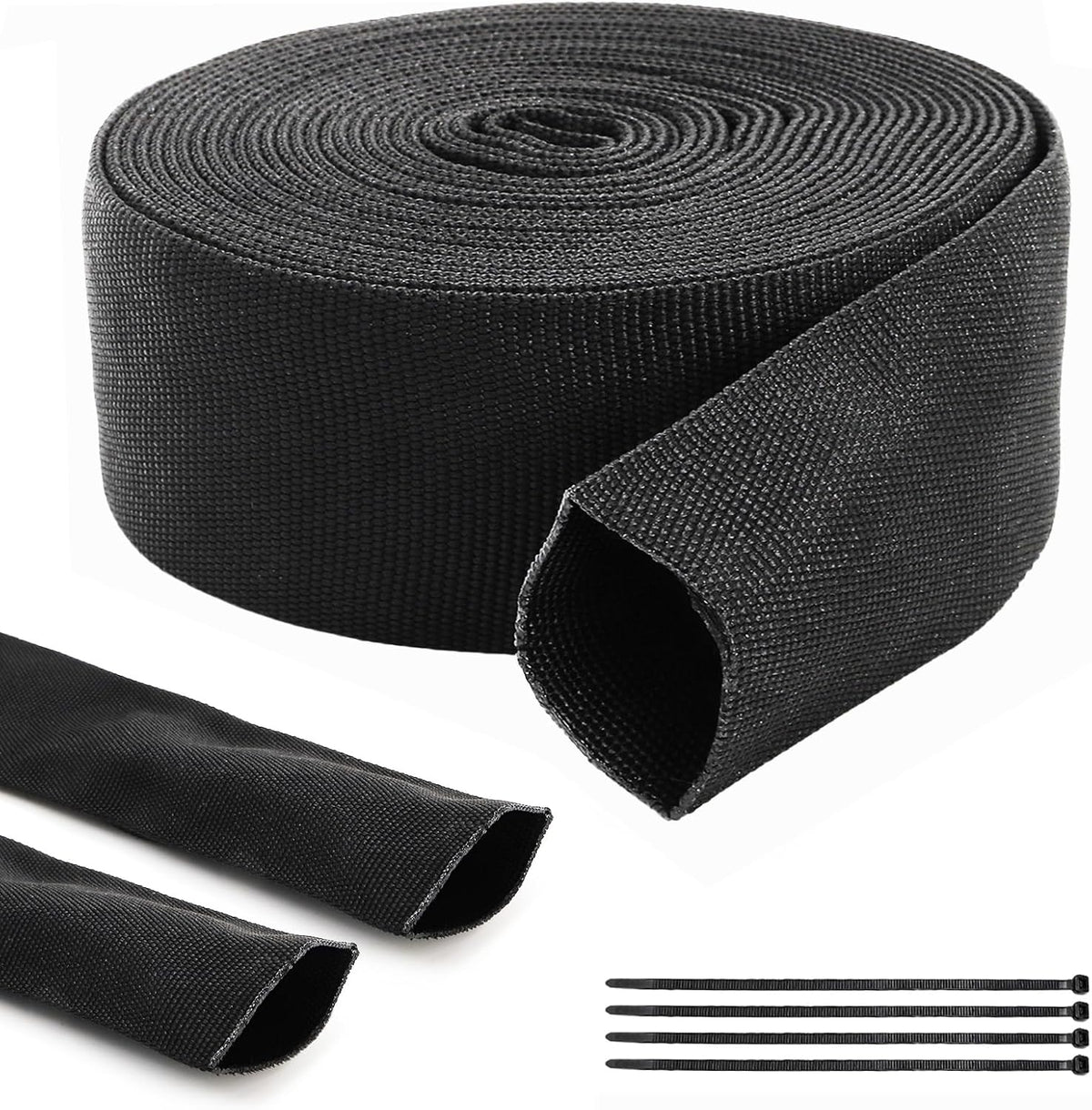 Cididu Protective Hose Sleeve 19.7 Ft, Anchor Chain Cover with Zip Ties, Black Polyester Hydraulic Wrap Cable Cutting Wire Sheath Sleeve for Welding Tig Torch Hydraulic Hose Rope (1.57 Inch ID)