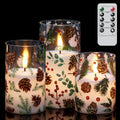 Christmas Pinecone LED Glass Flameless Candles Battery Operated Remote