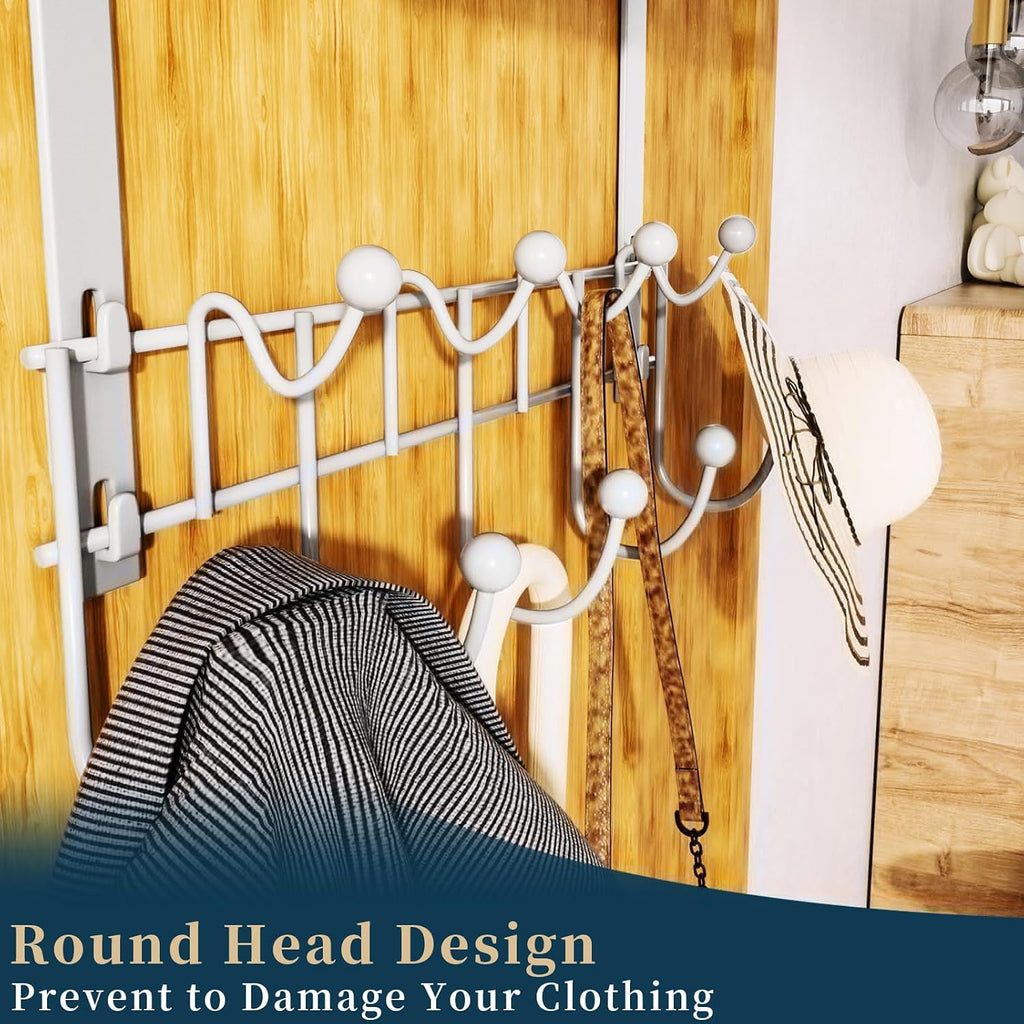 Consumest Over The Door Hooks Organizer - 3 Tier Door Hanger with 9 Coat Hooks & 2 Mesh Basket, Back Storage Organizer Hanging Towels for Bathroom, Bedroom, Silver