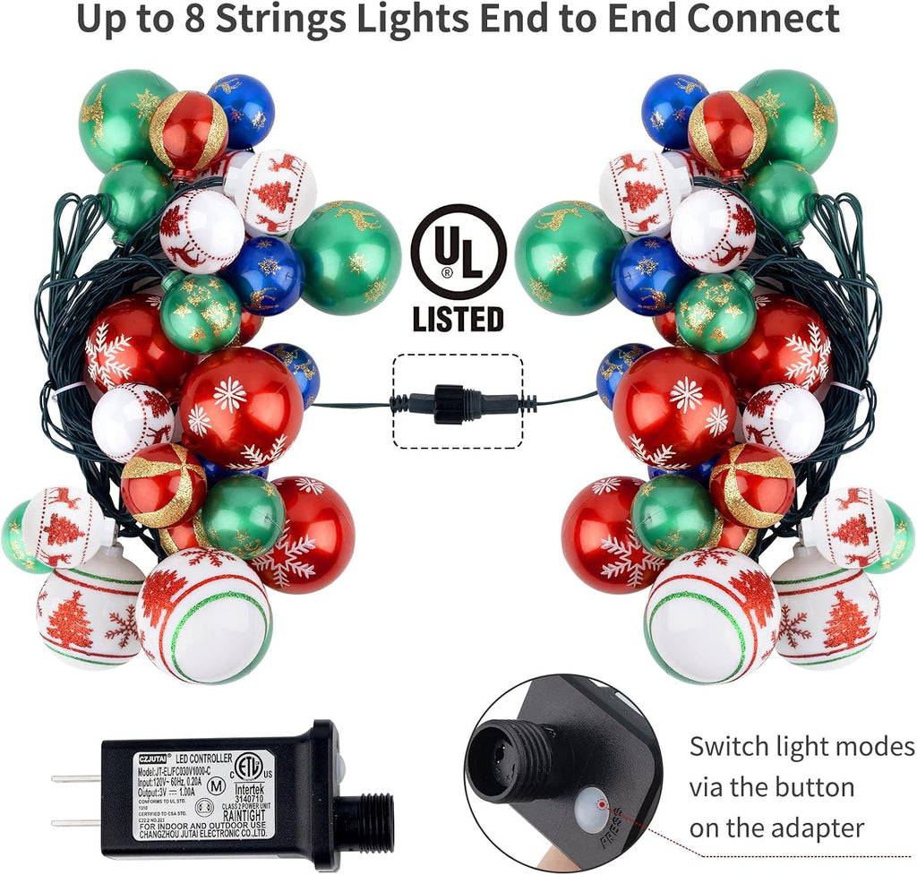 AIRIVO Twinkling Christmas Tree Lights, 28ft 25 Bulbs 8 Modes Color Changing Indoor Outdoor Ball String Lights, Plug in End to End Expandable, Ornaments for Christmas Tree Decor