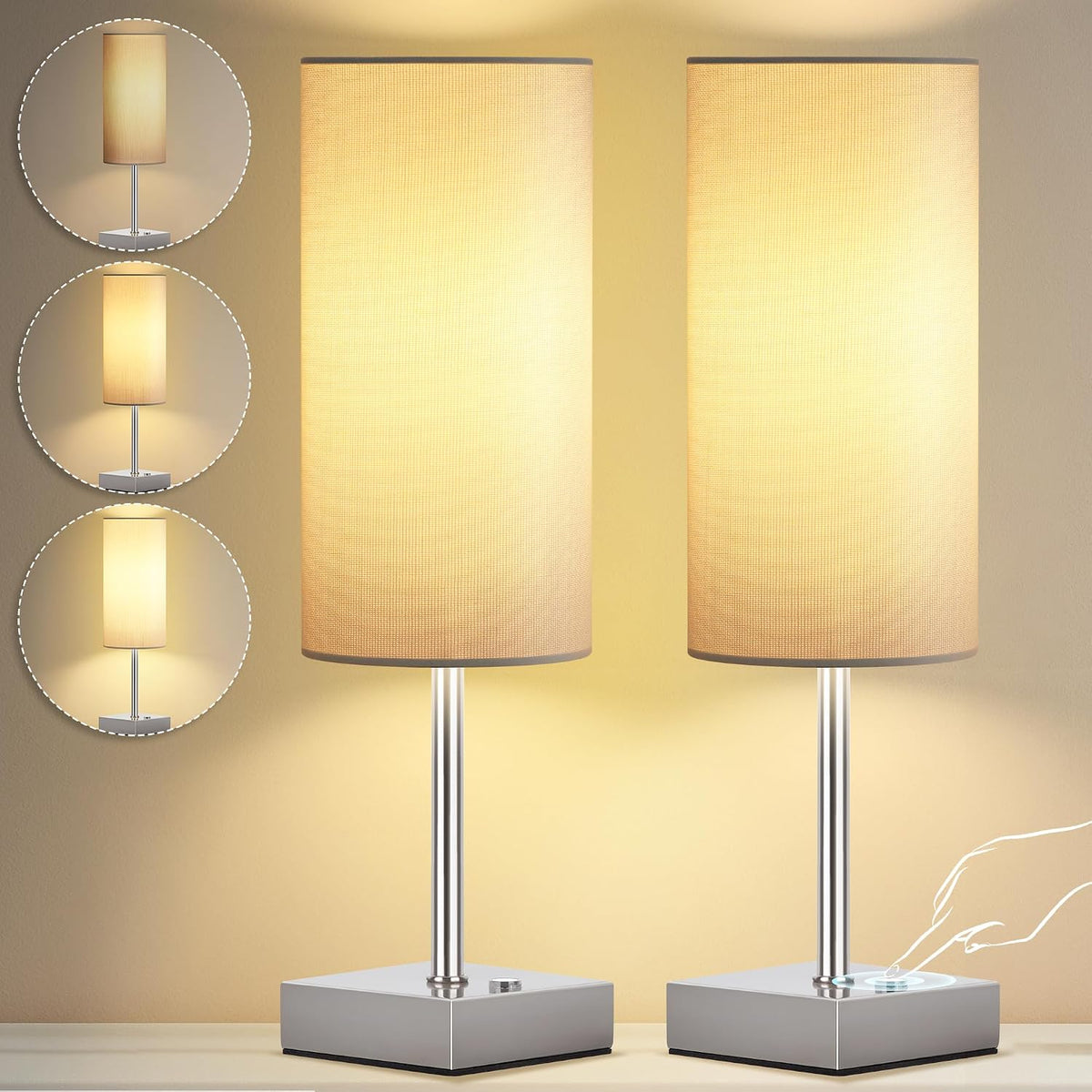 AVV Cordless Table Lamp with Dimmable, Rechargeable 3 Modes Battery Powered Bedside Lamp, Battery Operated Lamps for Night Stand, Touch Lamp for Bedroom, Living Room, 15 Inch White 2PK
