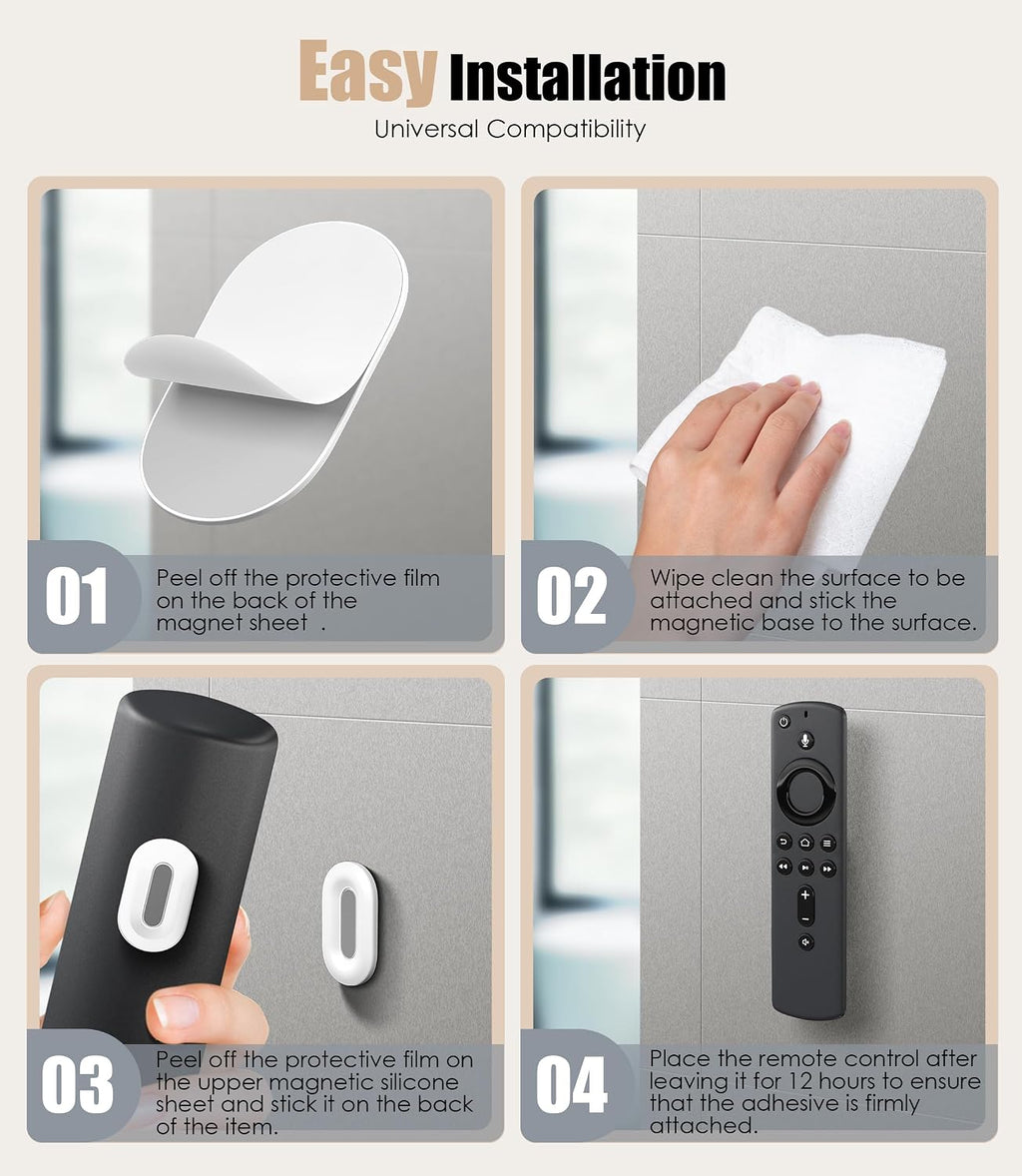 4Pack Magnetic Remote Control Holder Wall Mount, No Drill-White