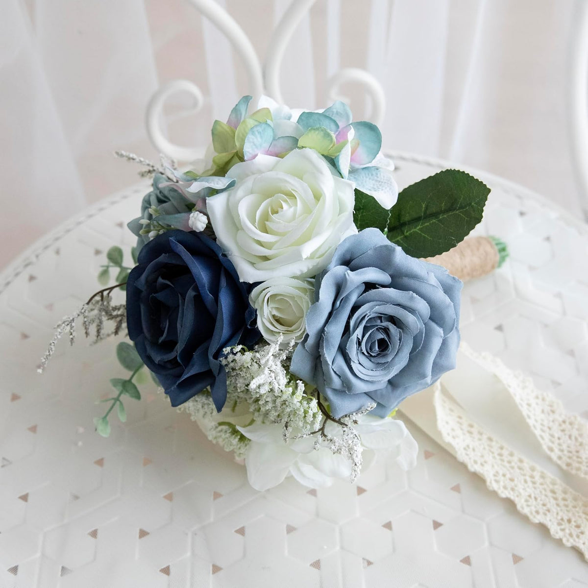 Dusty Blue Wedding Bouquets for Bride, Bridesmaid Flower Bouquet