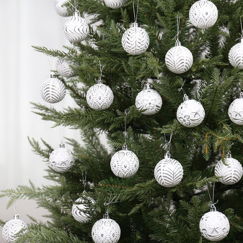 30PCS Silver/White Christmas Ball Ornaments Set for Xmas Tree Decorations