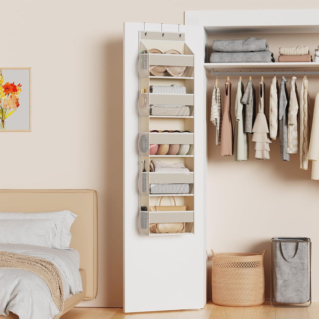 MAX Houser 5-Shelf Over The Door Hanging Organizer for Bathroom, Beige