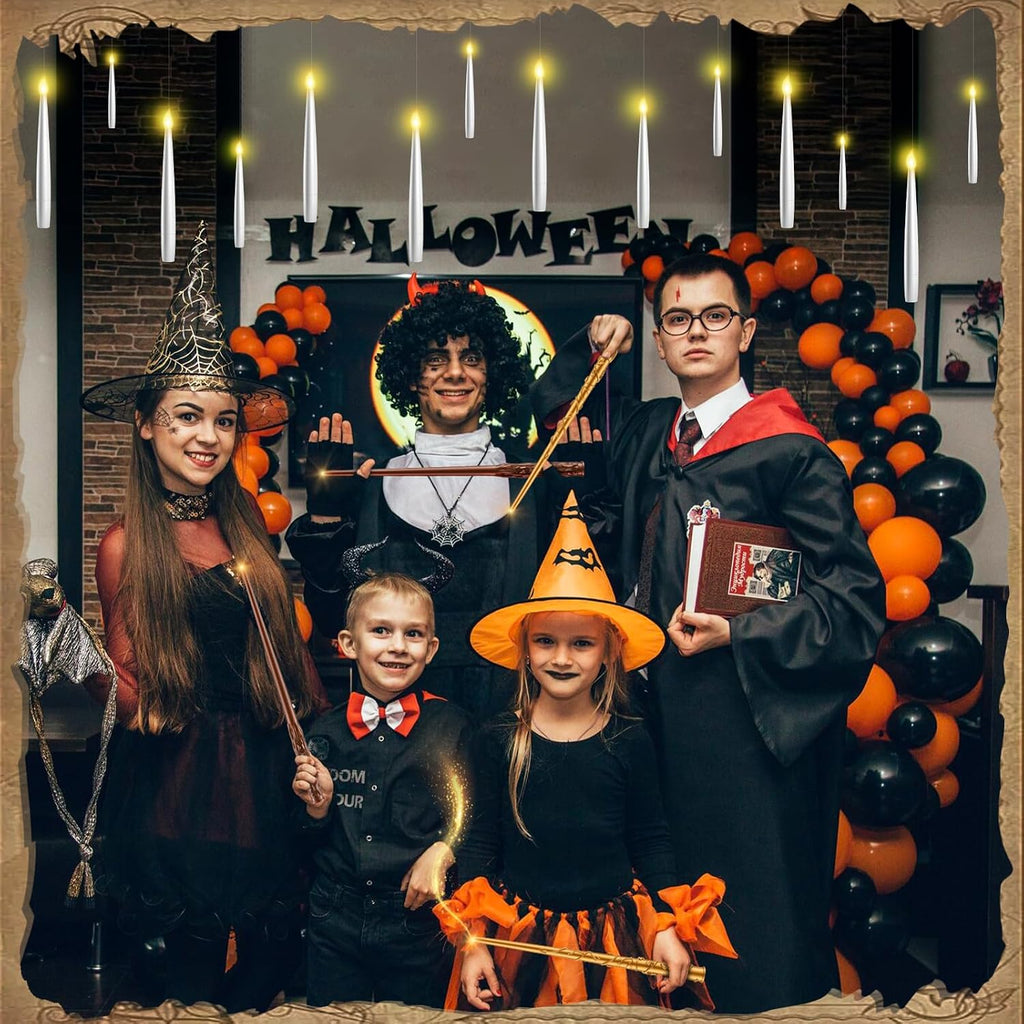 TLPUHU Halloween Floating Candles 18 Pcs - Magical Flameless Candles with Wand Flickering Warm Lights Ideal for Indoor Window Bedroom Halloween Cosplay Birthday Theme Party Decor