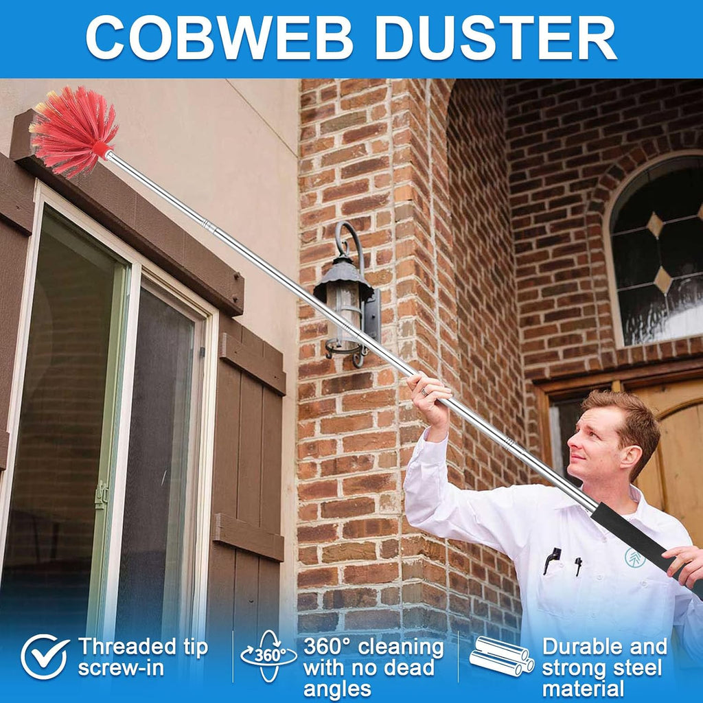 Cobweb Duster with Extension Pole, Medium Stiff Bristles Cobweb Duster Head