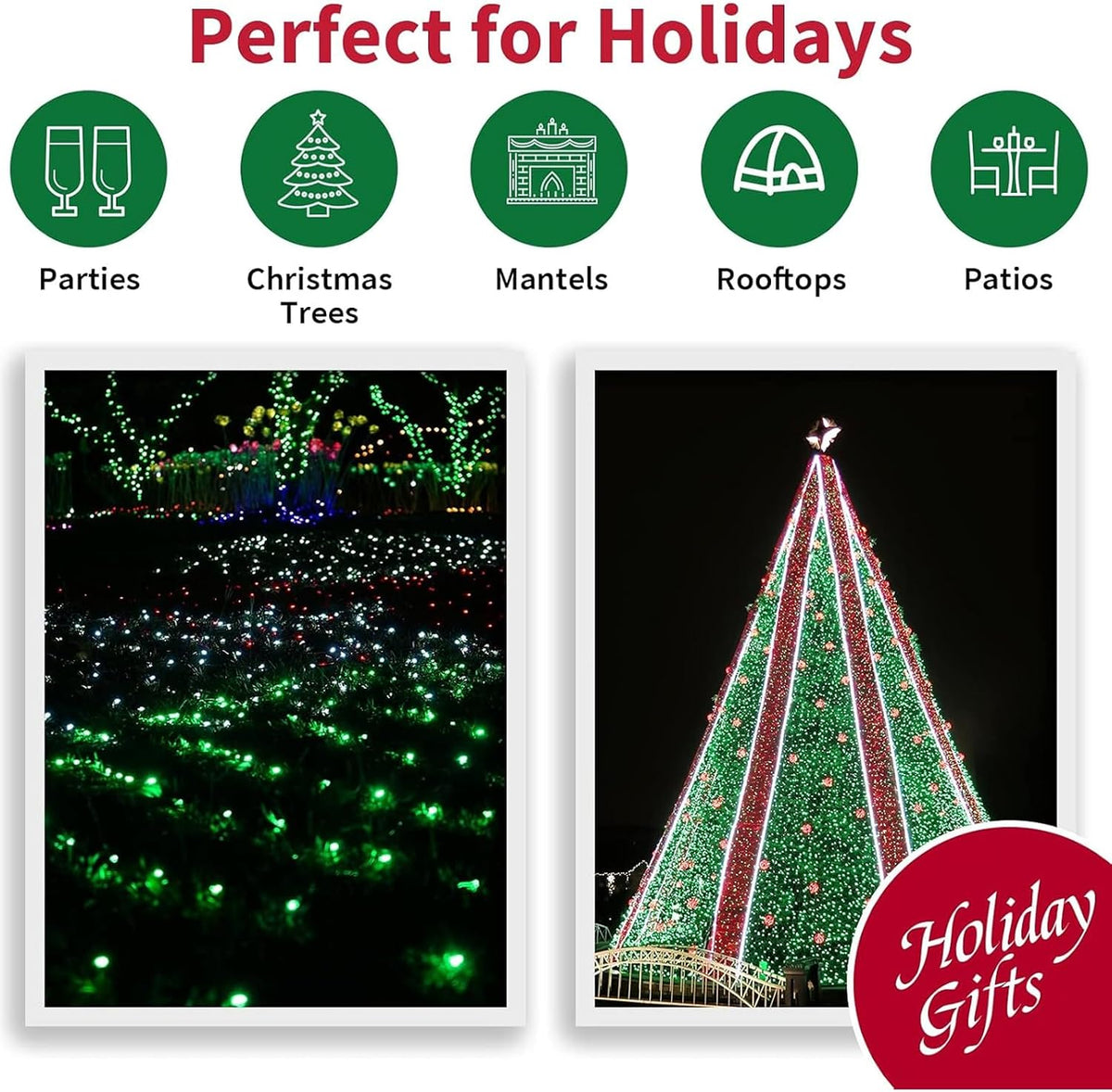 LAMPHOME Halloween String Lights, 64.8FT 300LED Green Christmas Lights, Waterproof Halloween Connectable Christmas Tree Light for Outdoor Indoor Patio Home Party Garden Yard Decor