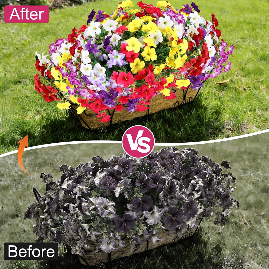 Artificial Petunia Flowers Outdoor, 12 Bundles UV Resistant Faux Plants