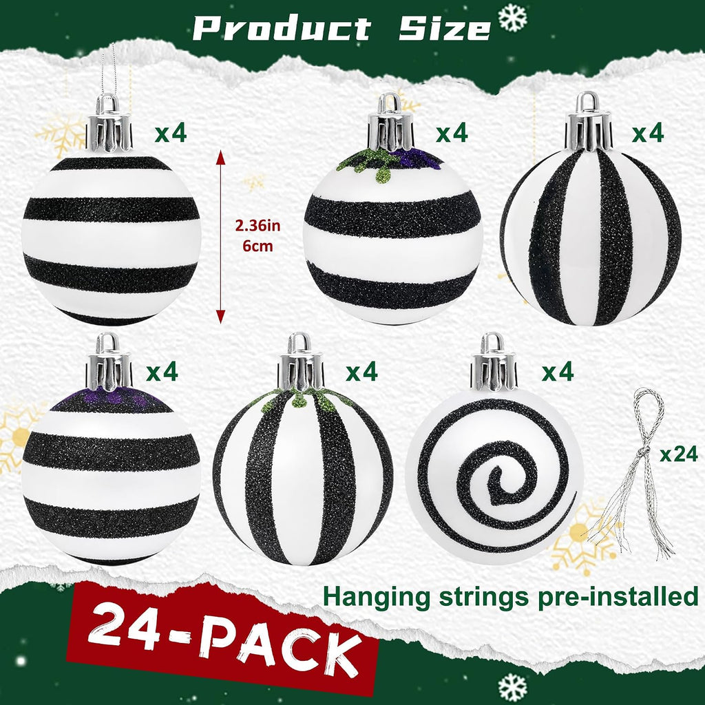 24 Pcs Halloween Christmas Ball Ornaments 2.36” Tree Decorations