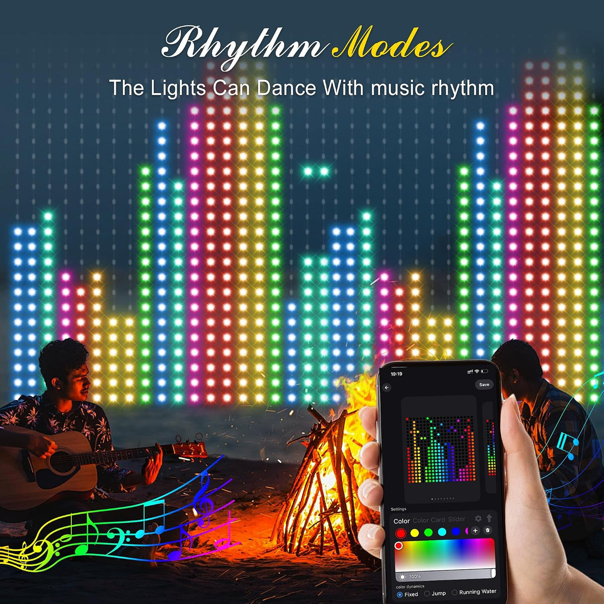 Smart Curtain Lights, 400 LED Halloween Christmas Color Changing RGB Fairy Lights, 6.6 x 6.6 FT with APP & Remote Control, DIY Waterproof Decor for Indoor Outdoor Bedroom Window Backdrop Holiday Party